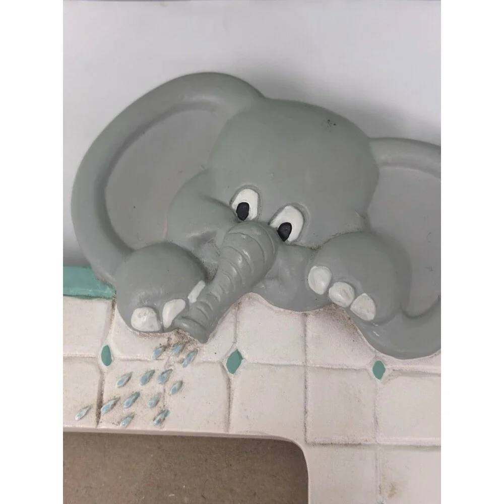 Vintage 1992 Burnes Baby Nursery Ceramic 3D Picture Frame Bath Time Elephant